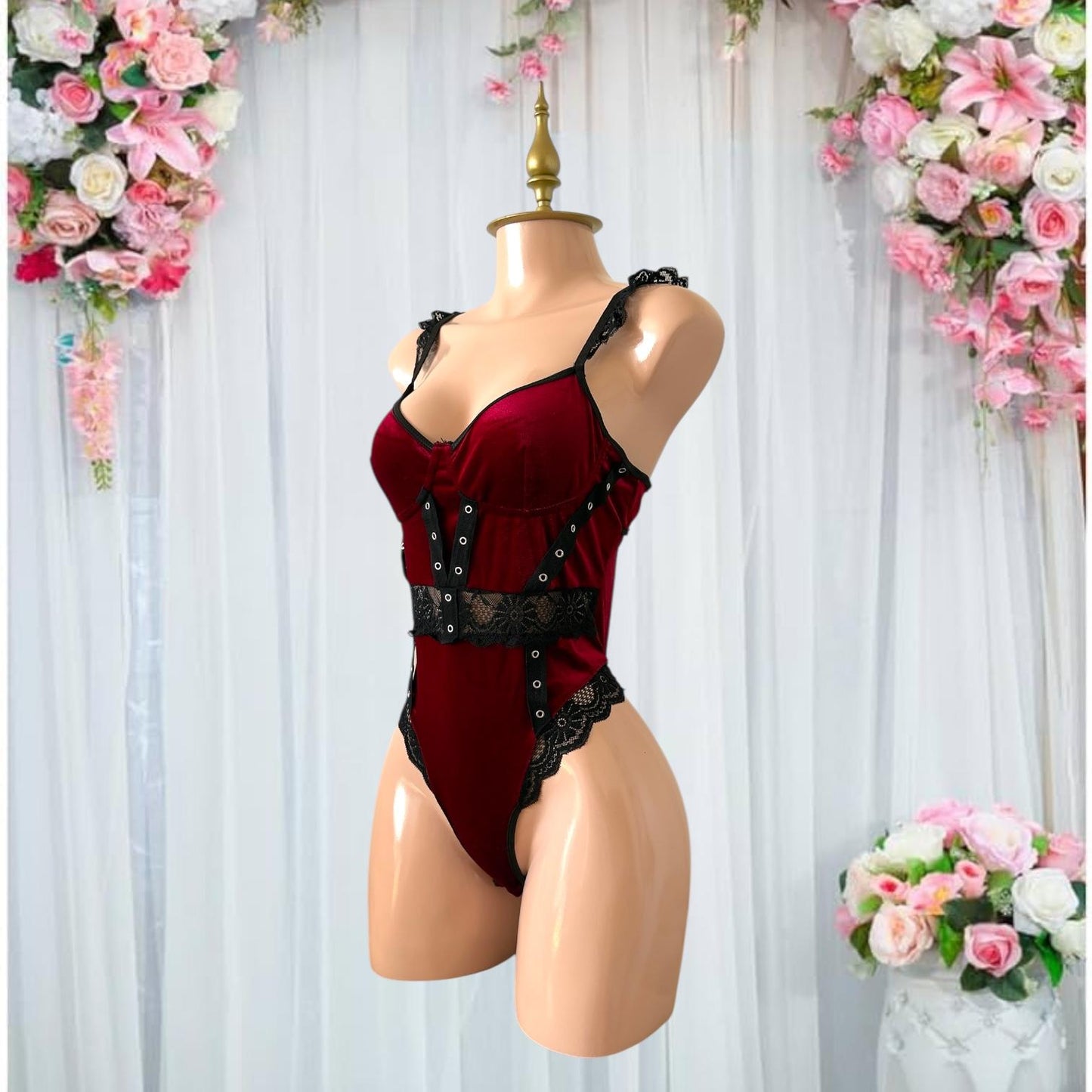 Body de Lencería Pin-Up Vino con Detalles Corsé - Talla G