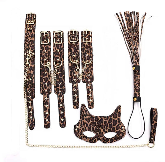Set de Bondage Leopardo Premium con Esposas y Accesorios - 8 piezas