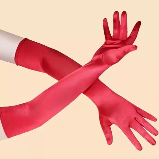 Guantes Largos de Satén Rojo 3/4 - Estilo Elegante