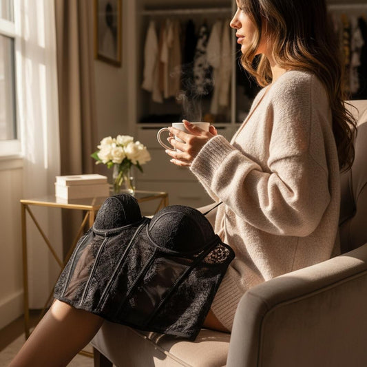 Bustier Negro con Encaje Floral y Malla Transparente - Talla Única