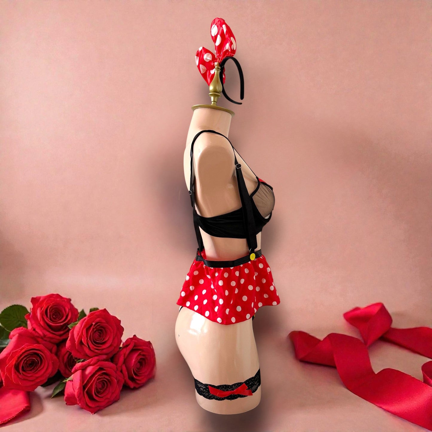 Disfraz de Lencería Minnie Mouse Rojo con Lunares y Accesorios - Talla M