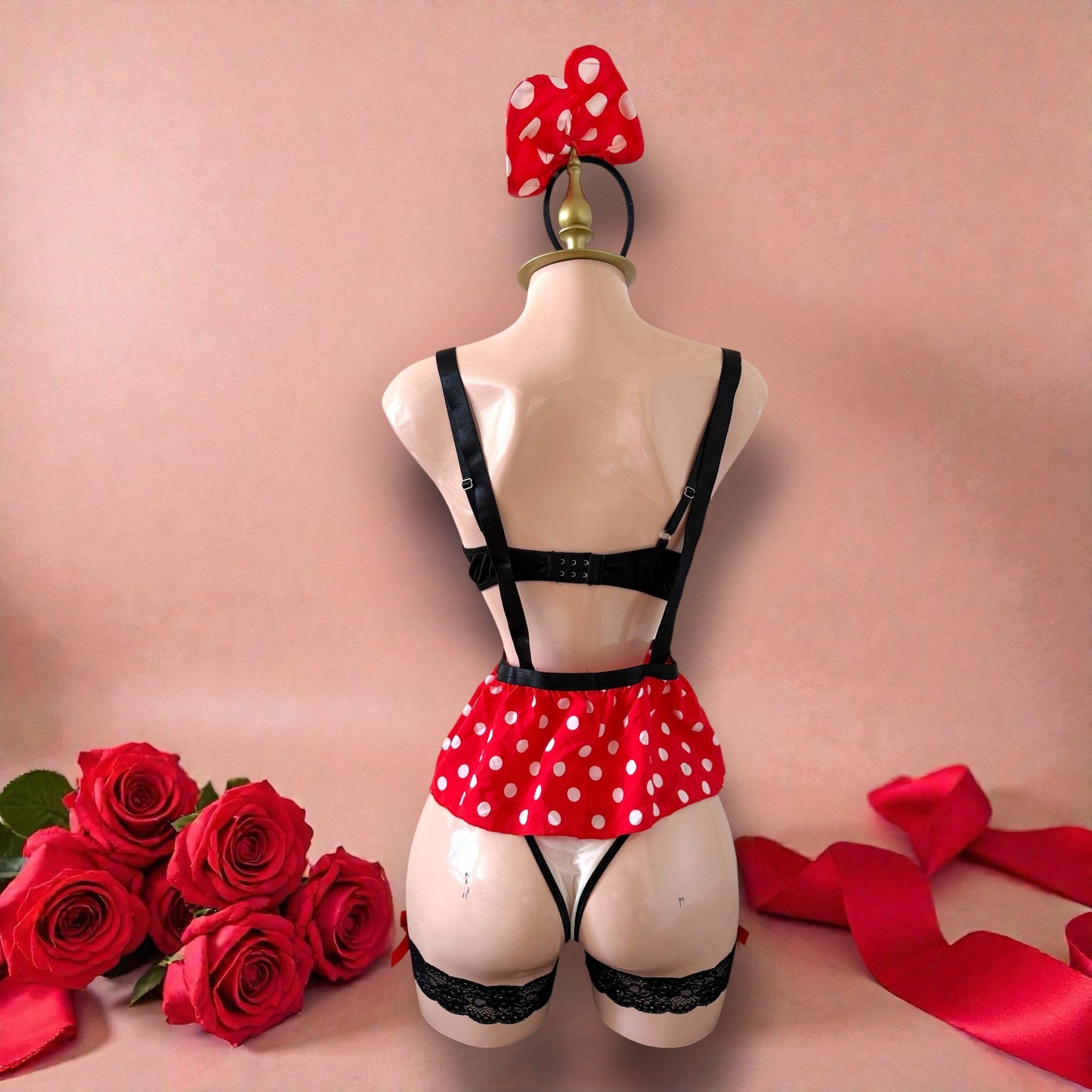 Disfraz de Lencería Minnie Mouse Rojo con Lunares y Accesorios - Talla M