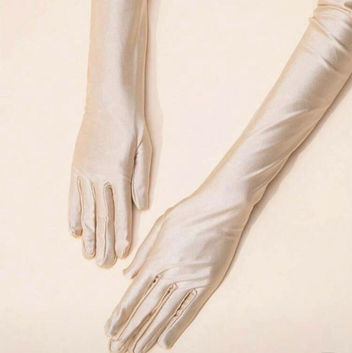 Guantes Largos de Satén Aperlado 3/4 - Estilo Elegante