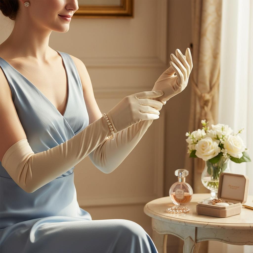 Guantes Largos de Satén Aperlado 3/4 - Estilo Elegante