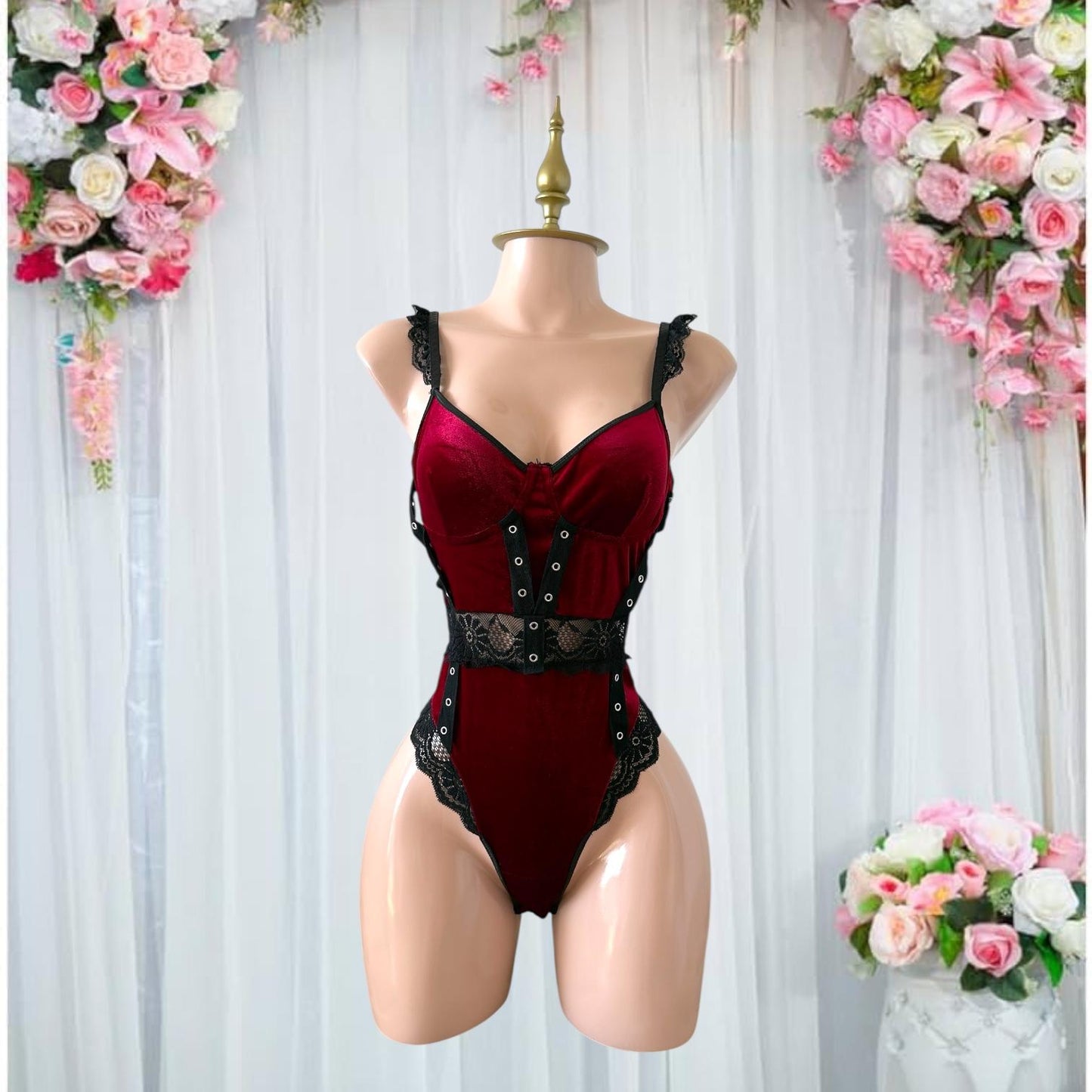 Body de Lencería Pin-Up Vino con Detalles Corsé - Talla G