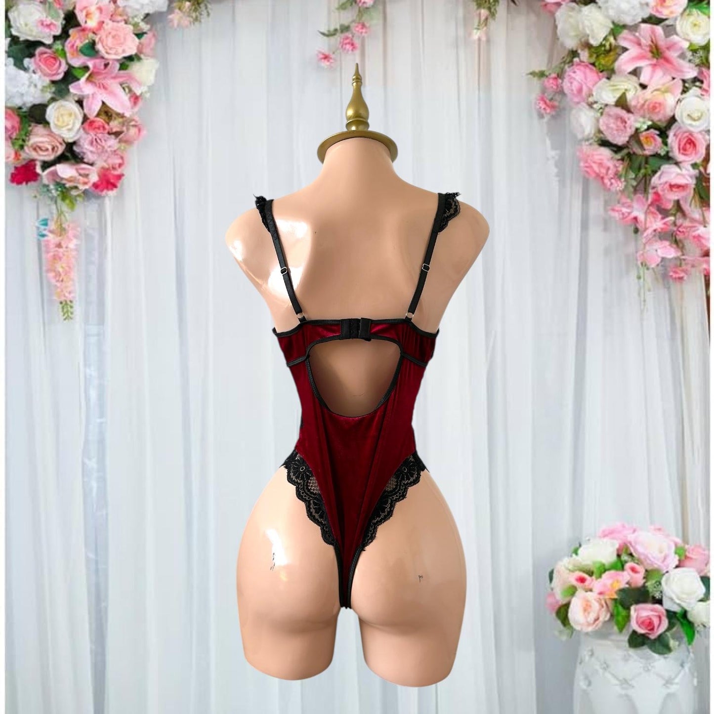 Body de Lencería Pin-Up Vino con Detalles Corsé - Talla G