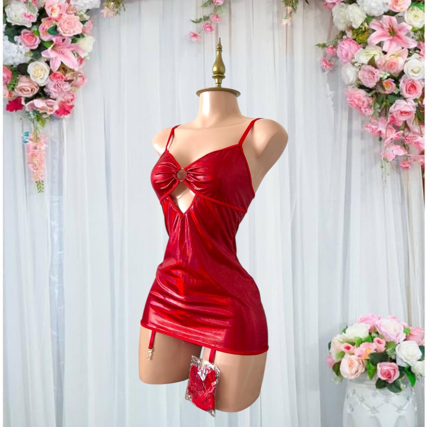 Baby Doll de Lencería Rojo con Espalda Corsé - Talla M