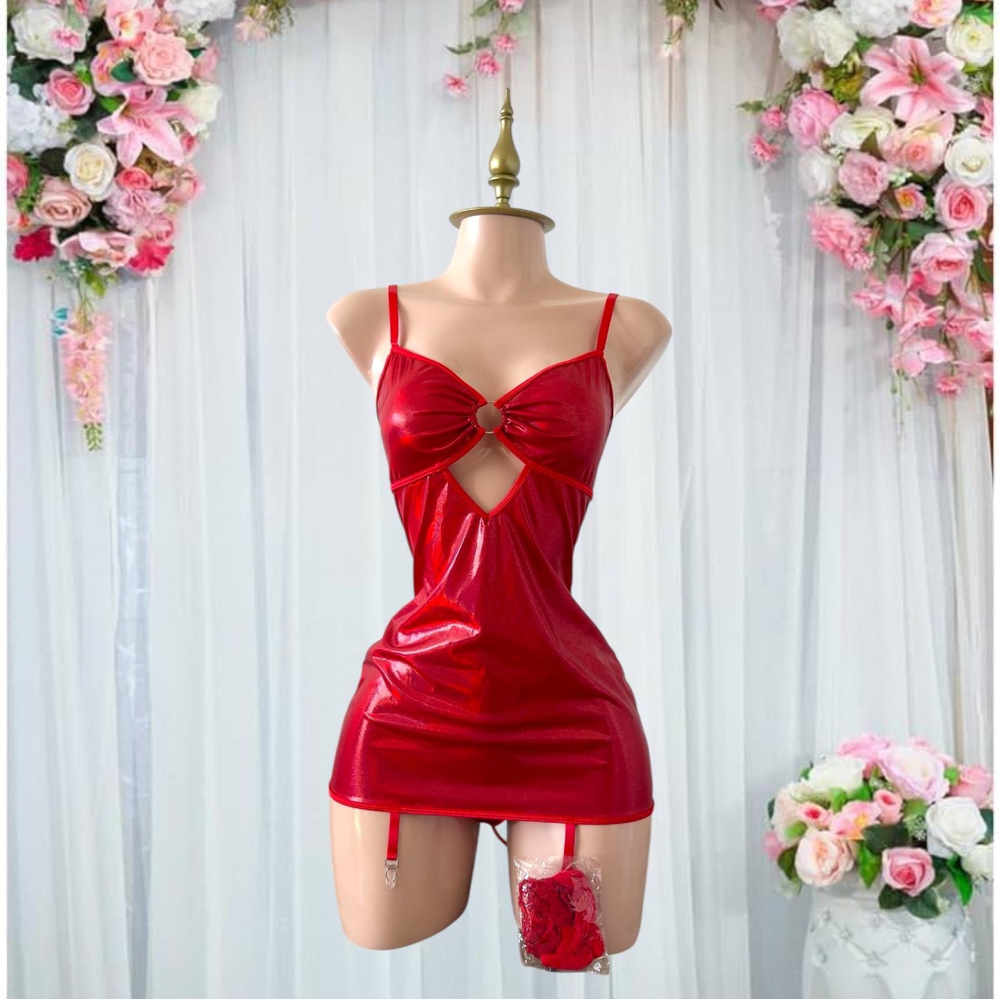 Baby Doll de Lencería Rojo con Espalda Corsé - Talla M