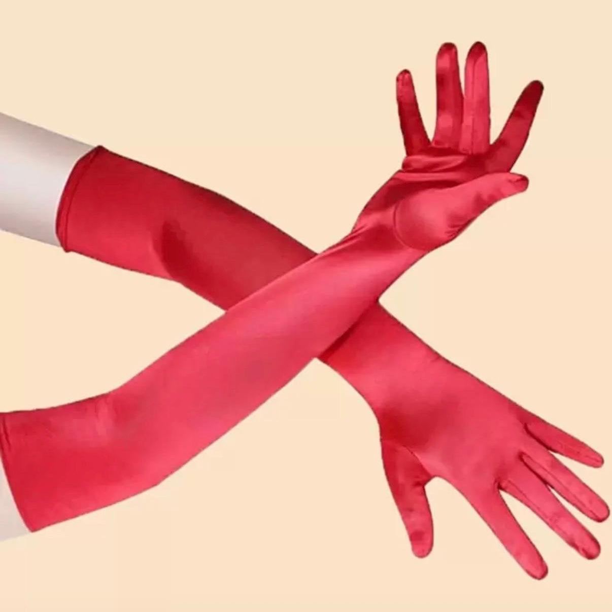 Guantes Largos de Satén Rojo 3/4 - Estilo Elegante