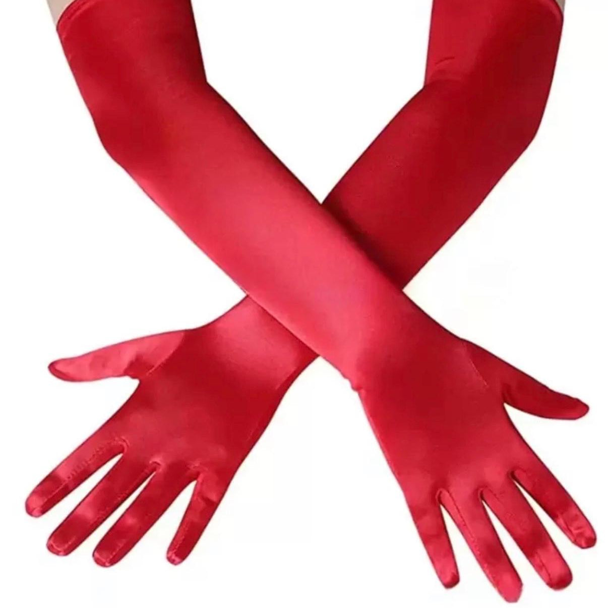 Guantes Largos de Satén Rojo 3/4 - Estilo Elegante