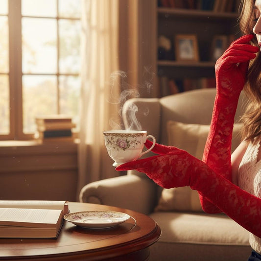 Guantes Largos de Encaje Rojo 3/4 - Estilo Elegante