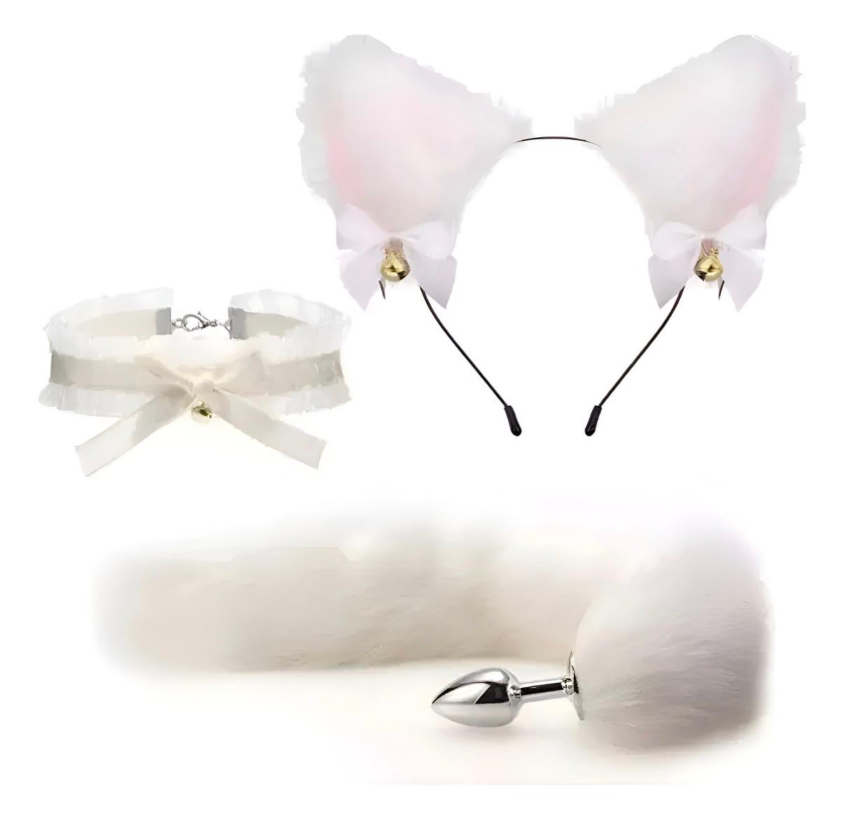 Set de Accesorios de Gato Blanco con Peluche - 4 Piezas