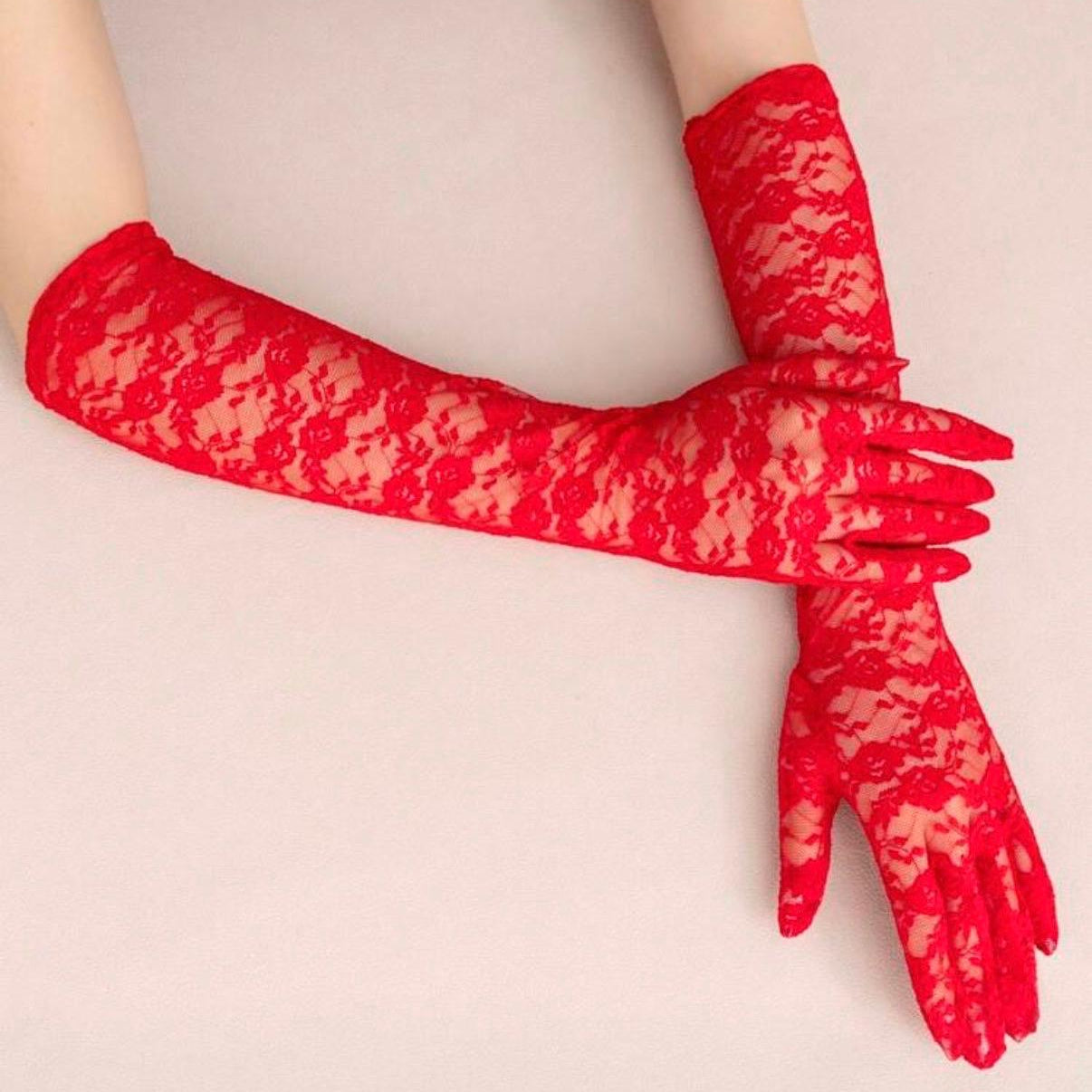 Guantes Largos de Encaje Rojo 3/4 - Estilo Elegante