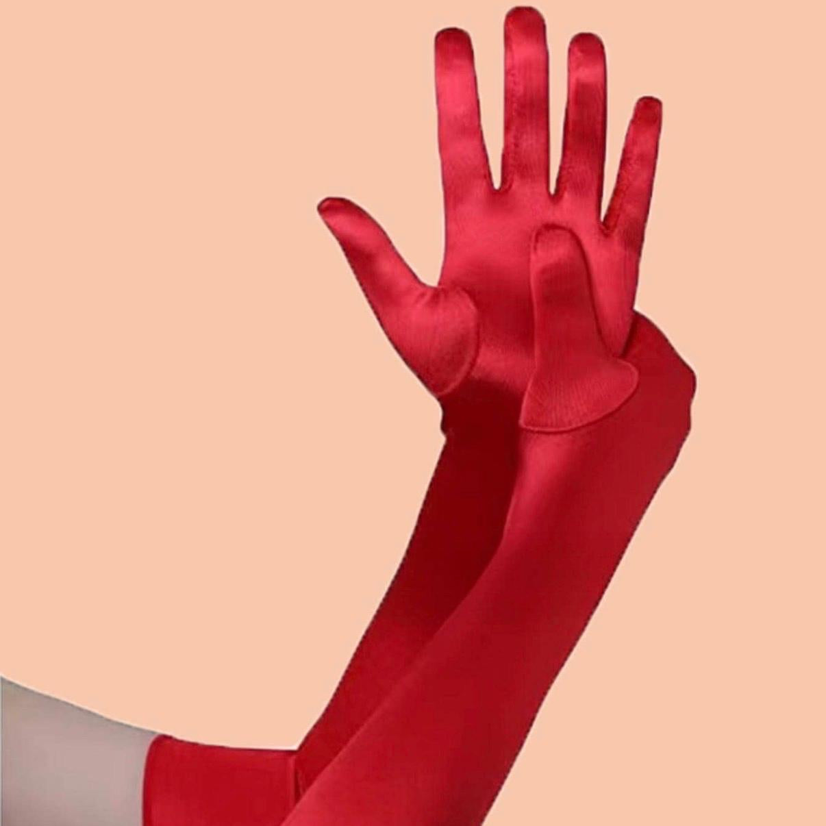 Guantes Largos de Satén Rojo 3/4 - Estilo Elegante