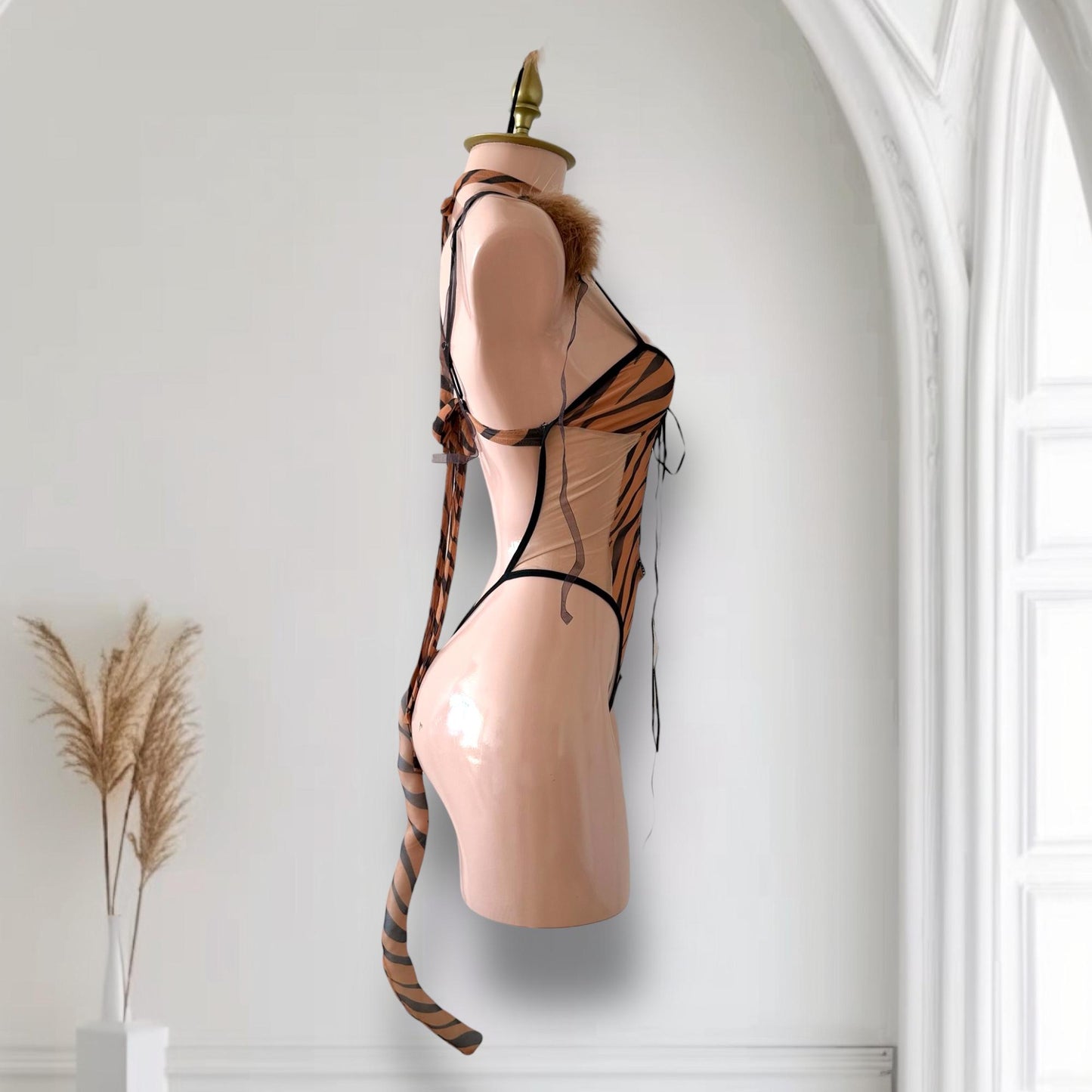 Disfraz de Lencería Leopardo Café con Negro y Accesorios - Talla M