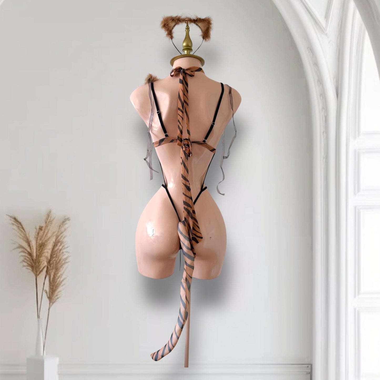 Disfraz de Lencería Leopardo Café con Negro y Accesorios - Talla M