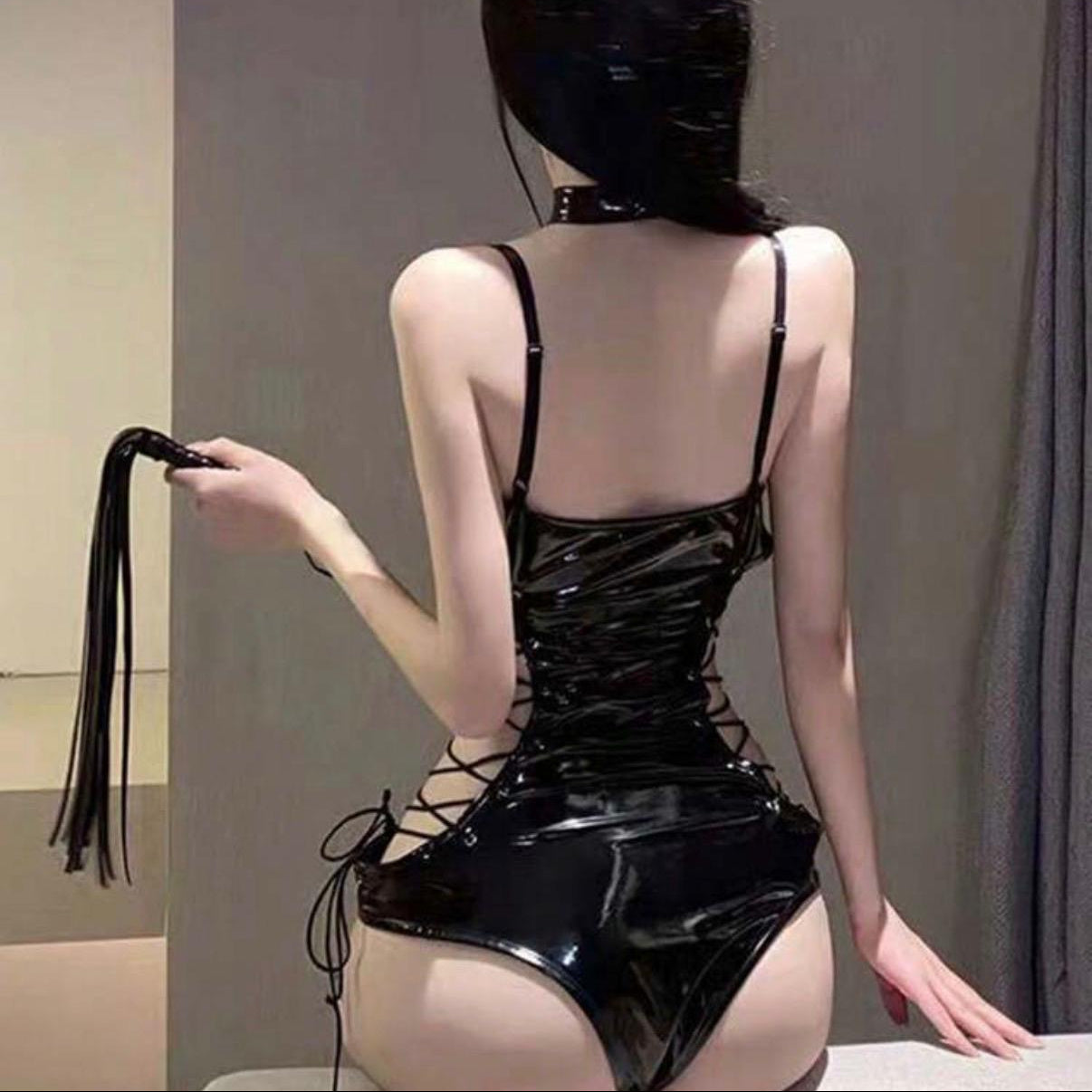 Body de Látex Negro con Choker - Talla S-M