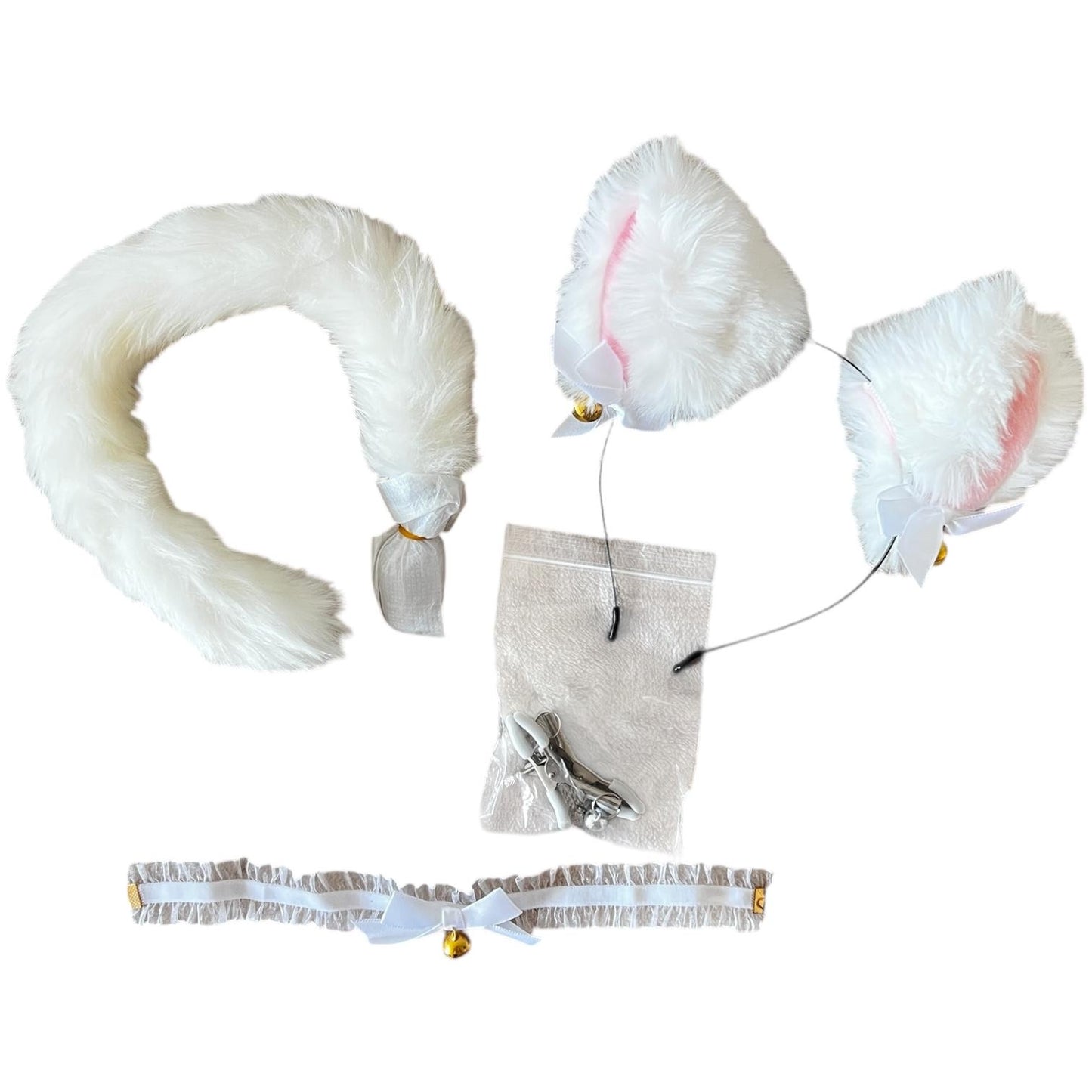 Set de Accesorios de Gato Blanco con Peluche - 4 Piezas