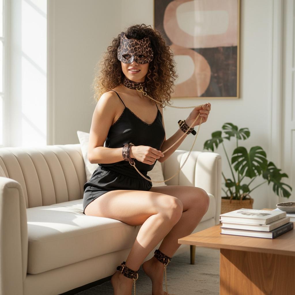 Set de Bondage Leopardo Premium con Esposas y Accesorios - 8 piezas