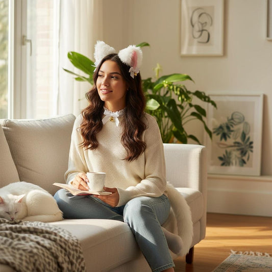 Set de Accesorios de Gato Blanco con Peluche - 4 Piezas