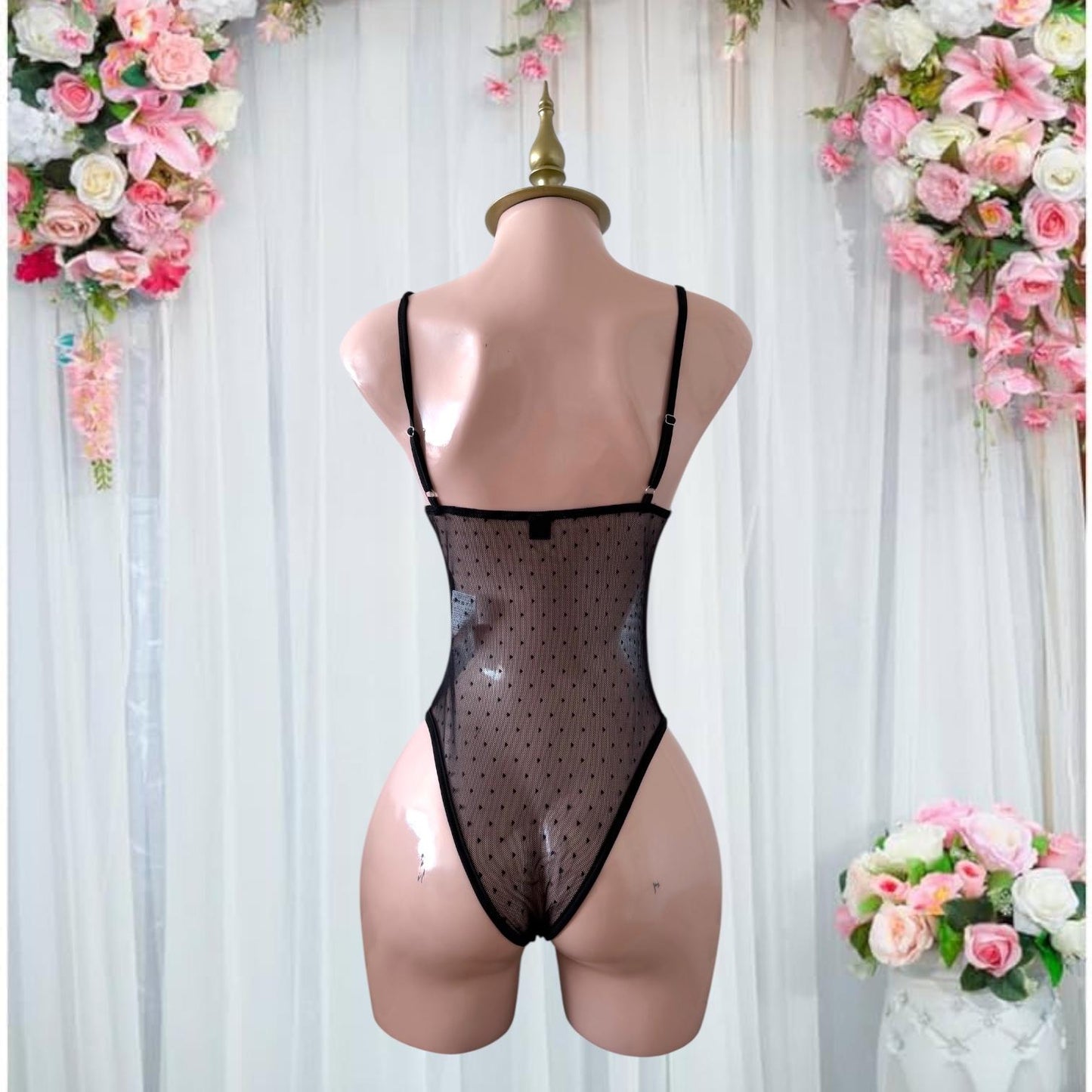 Body de Lencería Negro con Encaje y Transparencias - Talla M Copa B