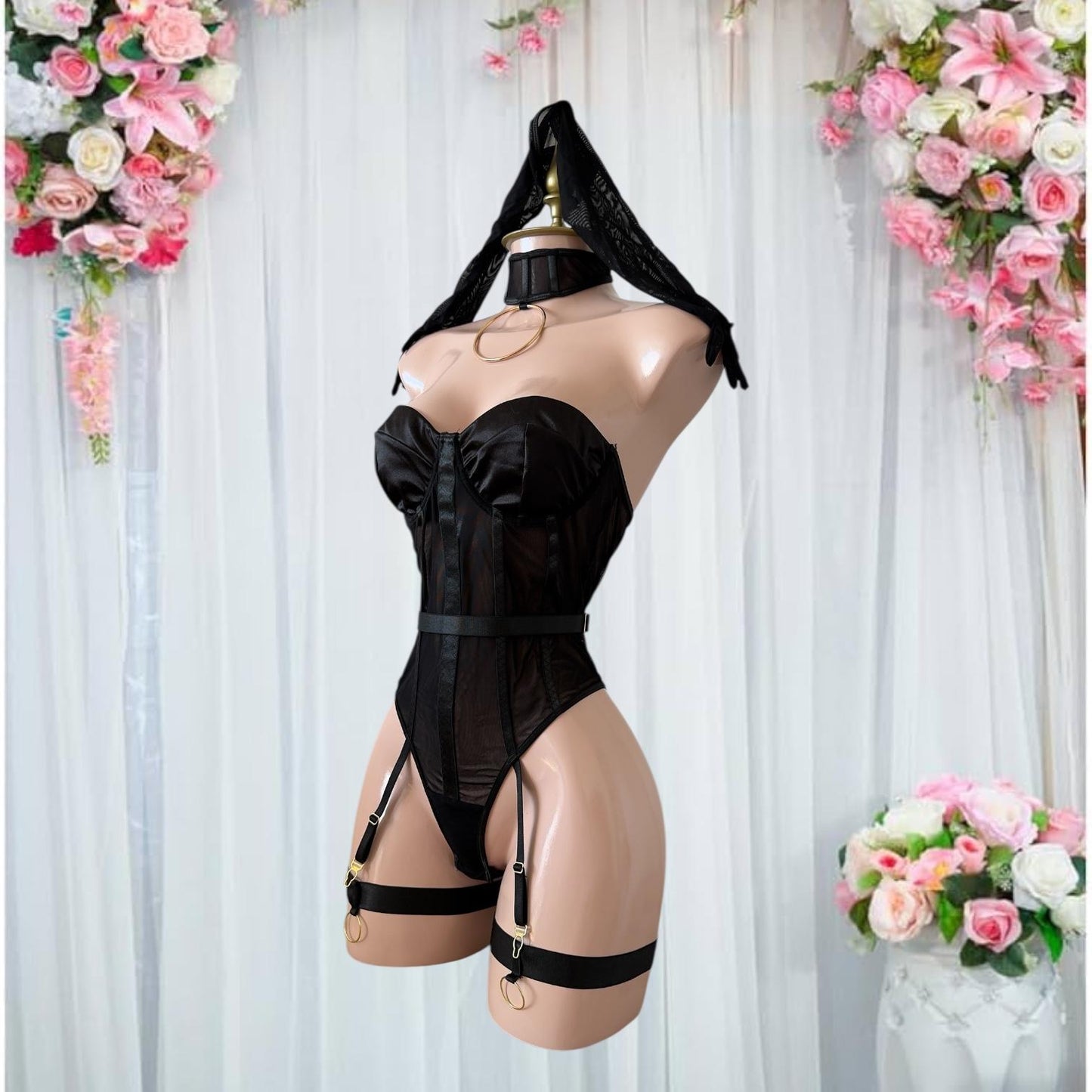 Conjunto de Lencería Elegante Negro - Talla M