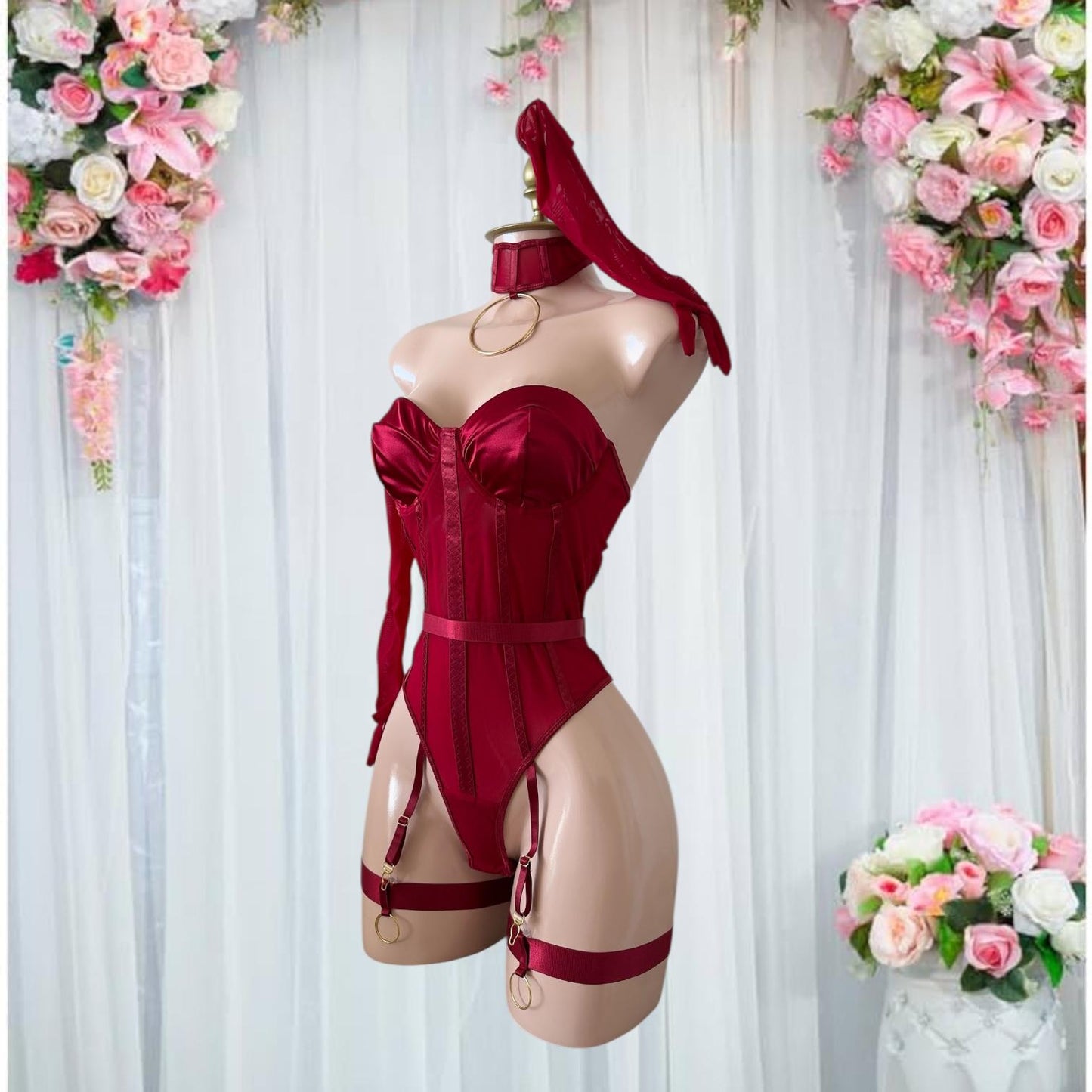 Conjunto de Lencería Elegante Rojo Vino - Talla M