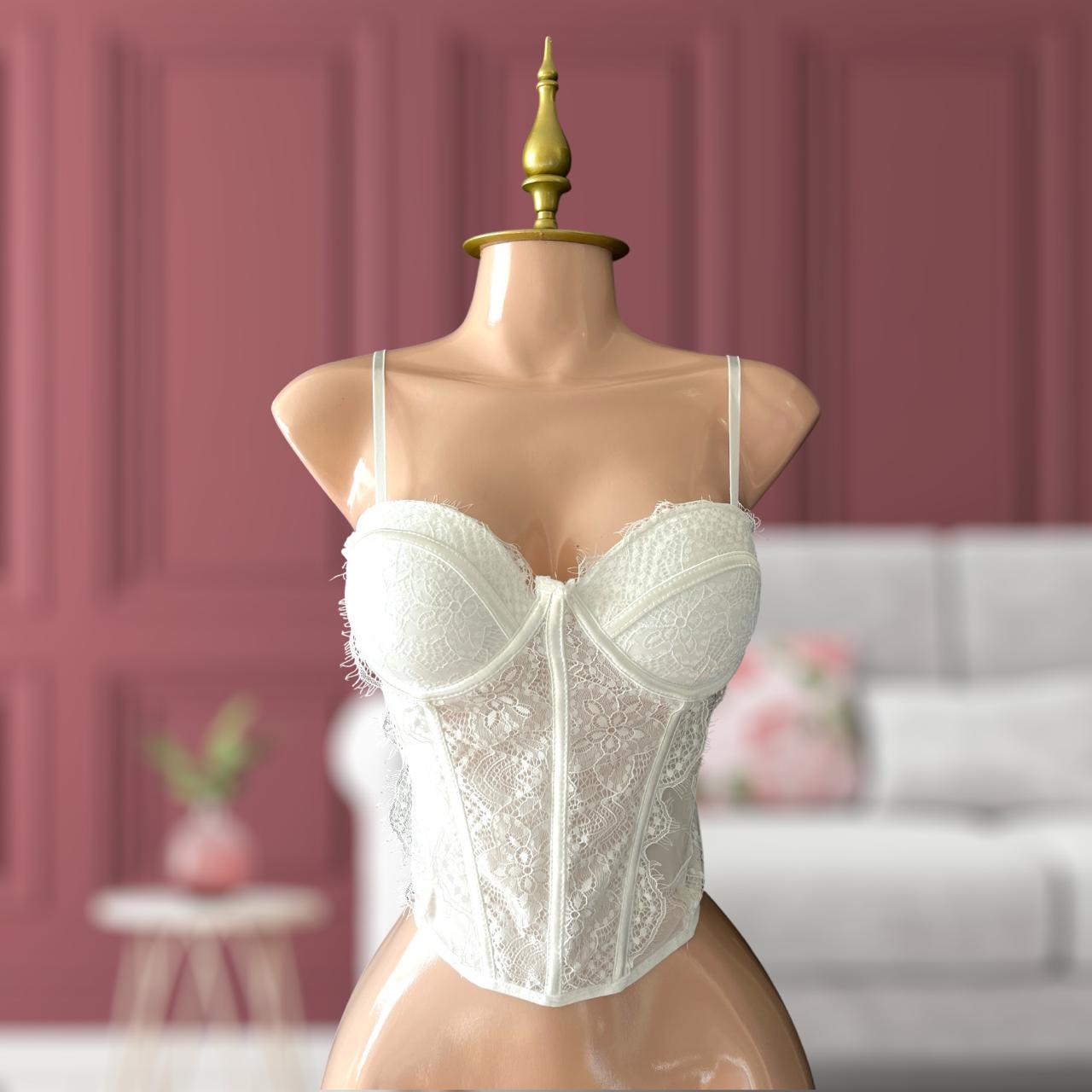 Bustier Blanco con Encaje Floral Delicado y Copas con Aro - Talla Única